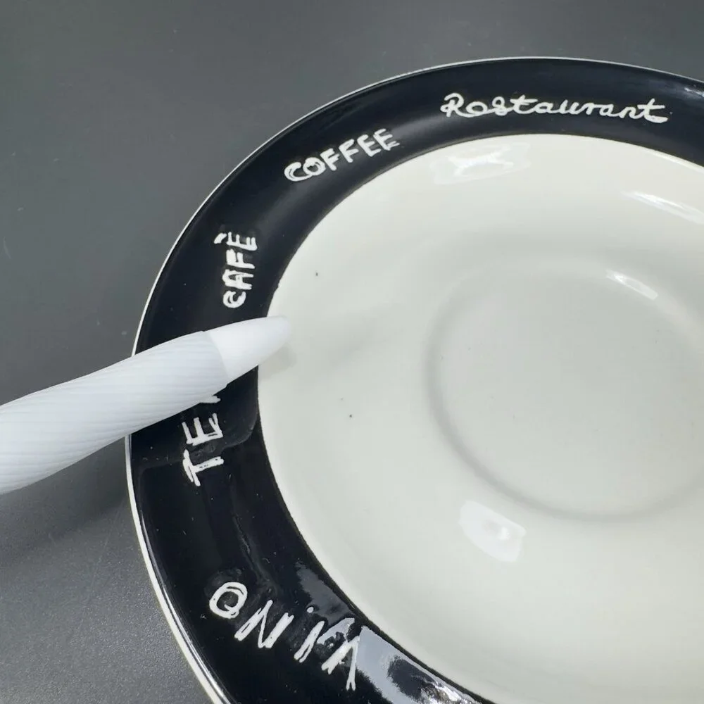 Pier 1 ENGLAND‎ ANGLETERRE Ceramic Teacup And Saucer Set Vino Coffee Black White